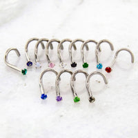 316L 18G & 20G STEEL PRONG GEM NOSE SCREWS